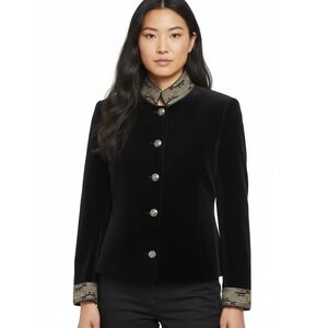 St. A Velvet Jacket Women 6 Black Mandarin Military Luxury Vintage 90s
